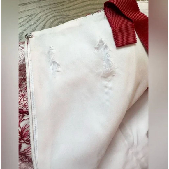 Marchesa Notte Red Pink Lace Embroidered Floral Paneled Sheath Midi Dress - Picture 9 of 9